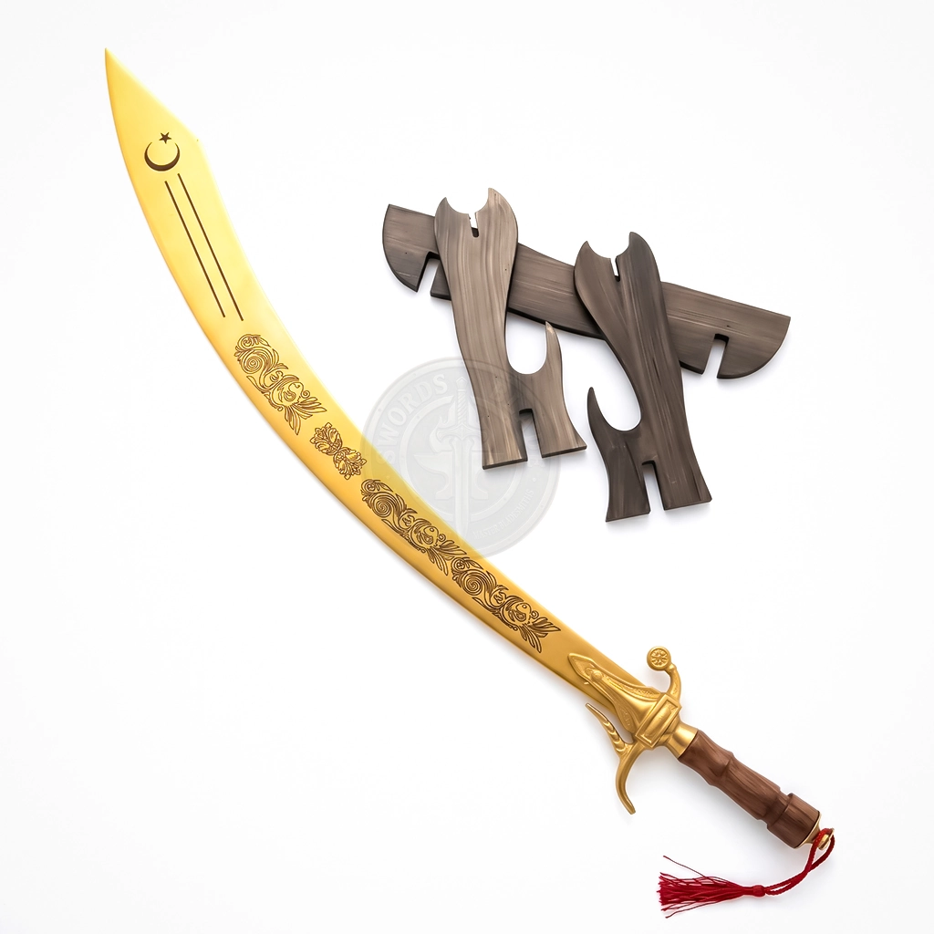 Gold Plated Dragon Scimitar with Polished Wooden Handle Belly Dance Dragon Scimitar Full Gold Plated Wooden Handel Sword - Image 1