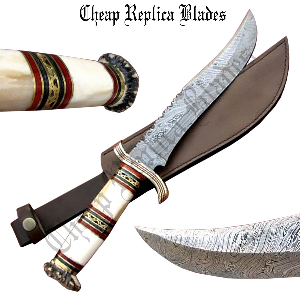 Camel Bone Antler Carbon Steel Damascus Knife-0