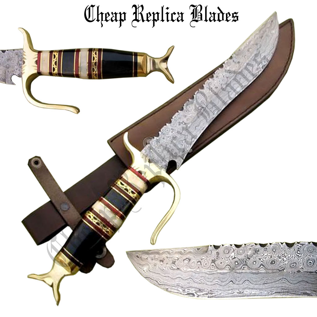 Carbon Steel Damascus Bowie Knife-0 Carbon Steel Damascus Bowie Knife-0