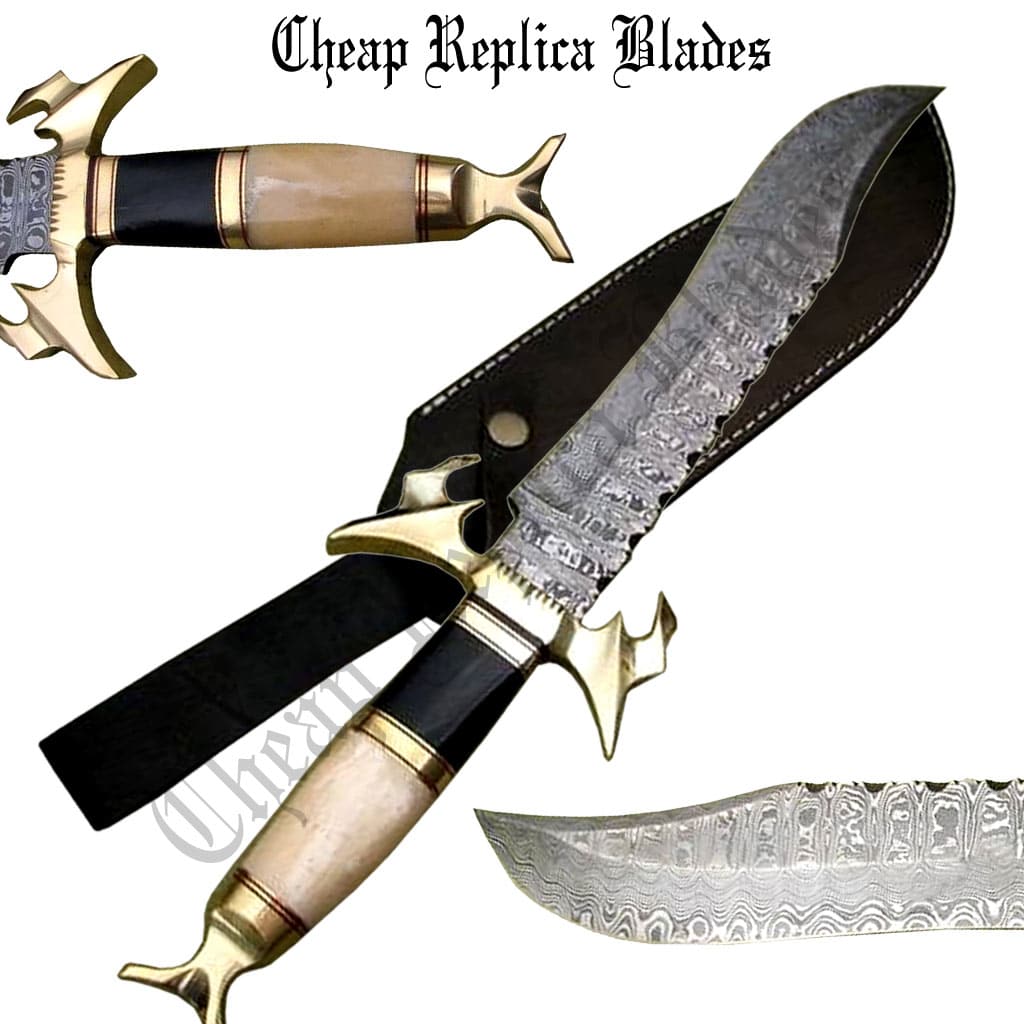 Damascus Carbon Steel Bowie Knife-0