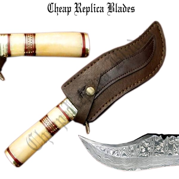 Damascus Custom Knife Camel Bone-0