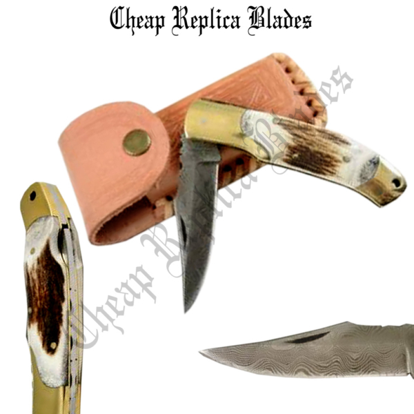 Damascus Folding Blade Knife-0