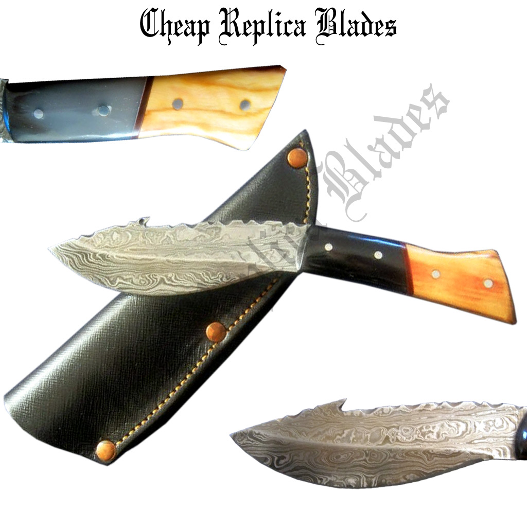 Damascus Full Tang Guthook Knife-0