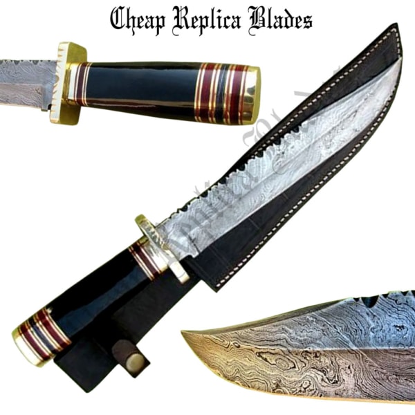 Damascus Bowie Knife Horn Handle-0