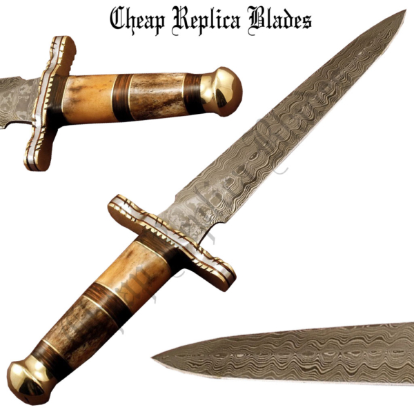 Damascus Carbon Steel Dagger Knife-0