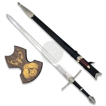 Ranger-style sword with matching knife and scabbard on white background.